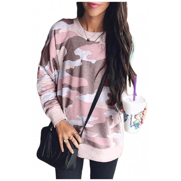 Tops - Dusty Pink Digital Camo Print Sweatshirt